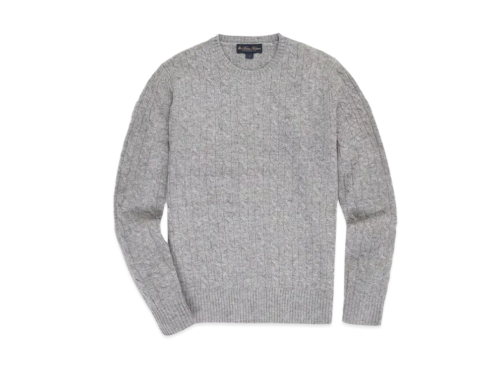 Brooks Brothers Wool GF Logo Cable Cewneck Sweater "Medium Grey"