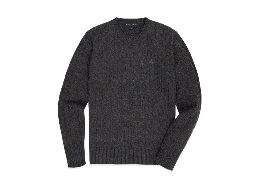 Brooks Brothers Wool GF Logo Cable Cewneck Sweater "Dark Grey"