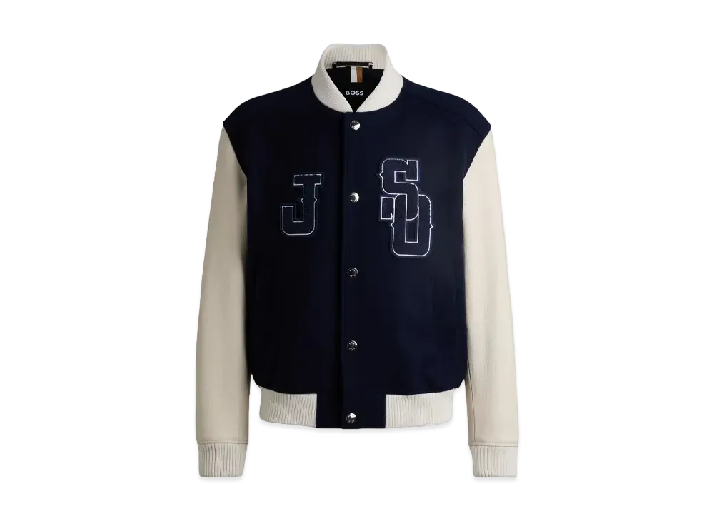 Boss x Shohei Ohtani Wool Blend Baseball Jacket Monogram Detail "White / Dark Blue"