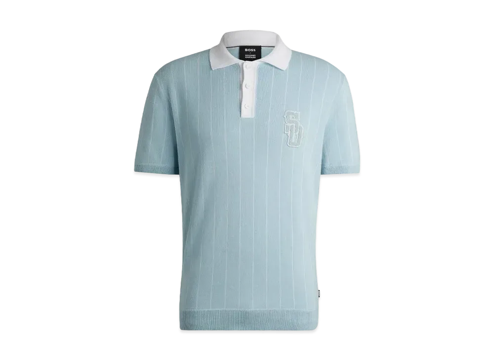 Boss x Shohei Ohtani Cotton Knit Polo Shirt Monogram Patch "Light Blue"