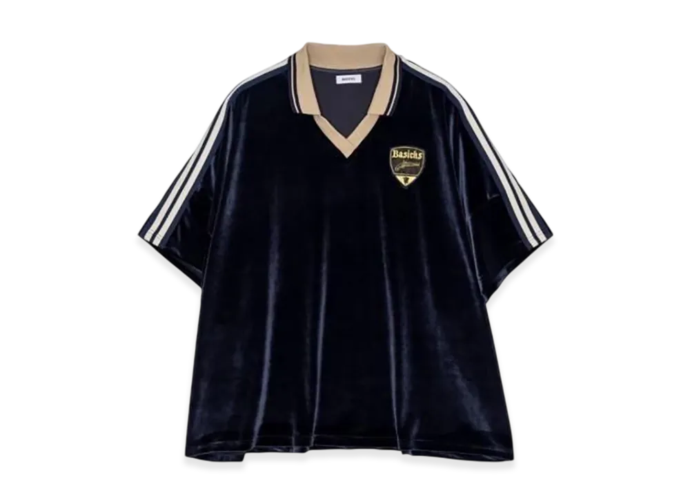 未使用タグ付き　Basicks Velvet Football Shirts BASICKS|ベーシックス Velvet Football Shirt - NAVY (S3.5-0501)