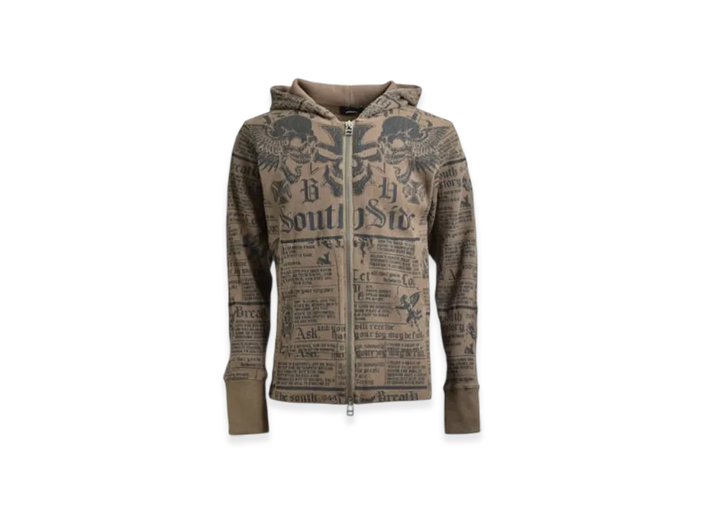 BREATH Skull Wash Waffle Zip Up Hoode "Brown"