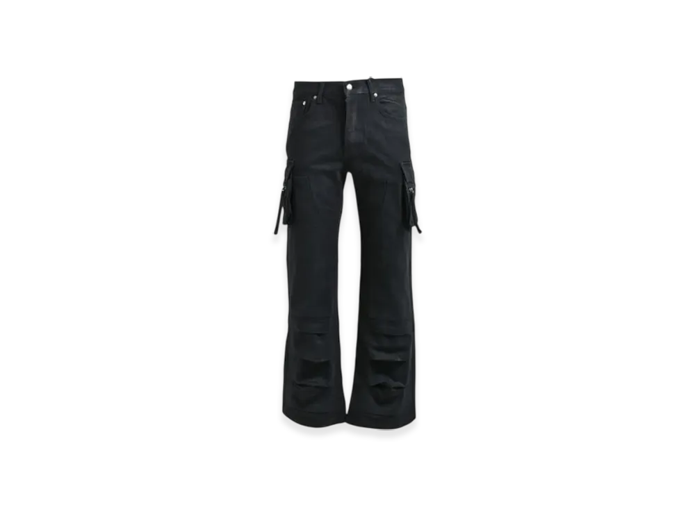 BREATH Coating Double Knee Flare Denim "Black"