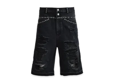 BREATH Suicide Studs Wide Denim Shorts "Black"