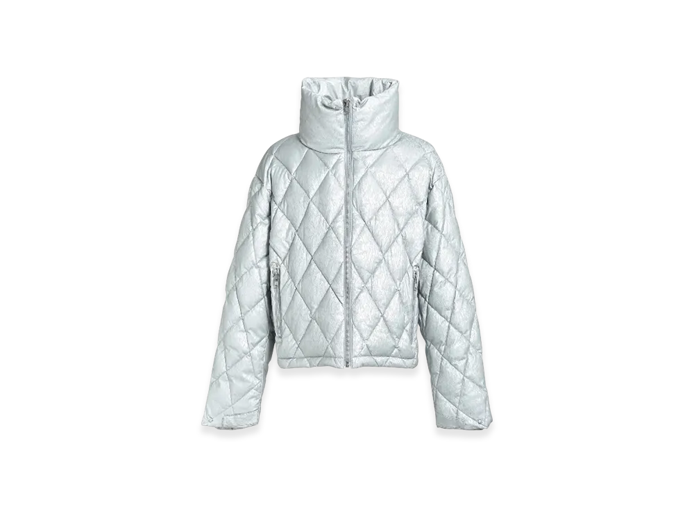 BREATH Faux Leather Shiny Quilting Down Jacket "Silver"