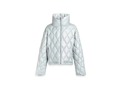 BREATH Faux Leather Shiny Quilting Down Jacket "Silver"