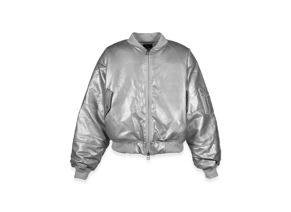 BREATH Faux Leather Bomber Jacket "Silver"
