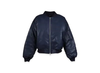 BREATH Faux Leather Bomber Jacket "Navy"