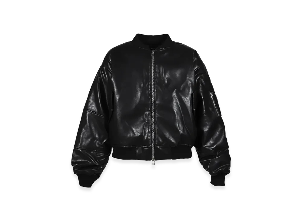 BREATH Faux Leather Bomber Jacket "Black"