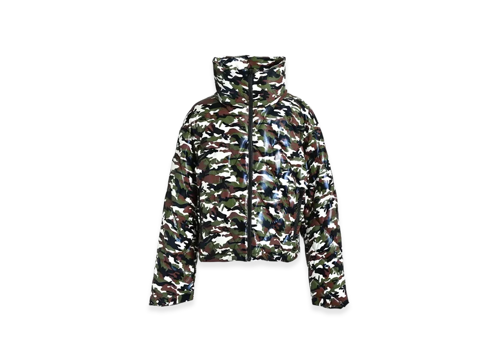 BREATH Faux Leather Quilting Camo Down Jacket "Woodland Camo"