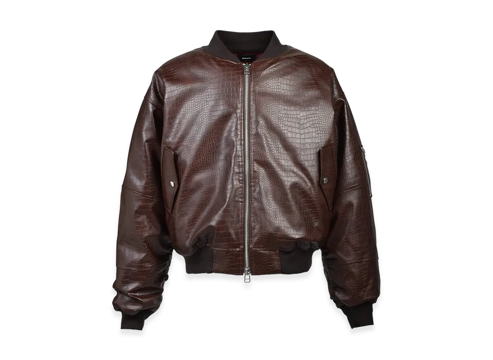 BREATH Faux Crocodile Bomber Jacket "Brown"