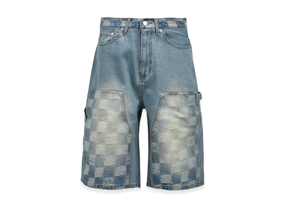 BREATH Block Check Double Knee Denim Shorts "Indigo"