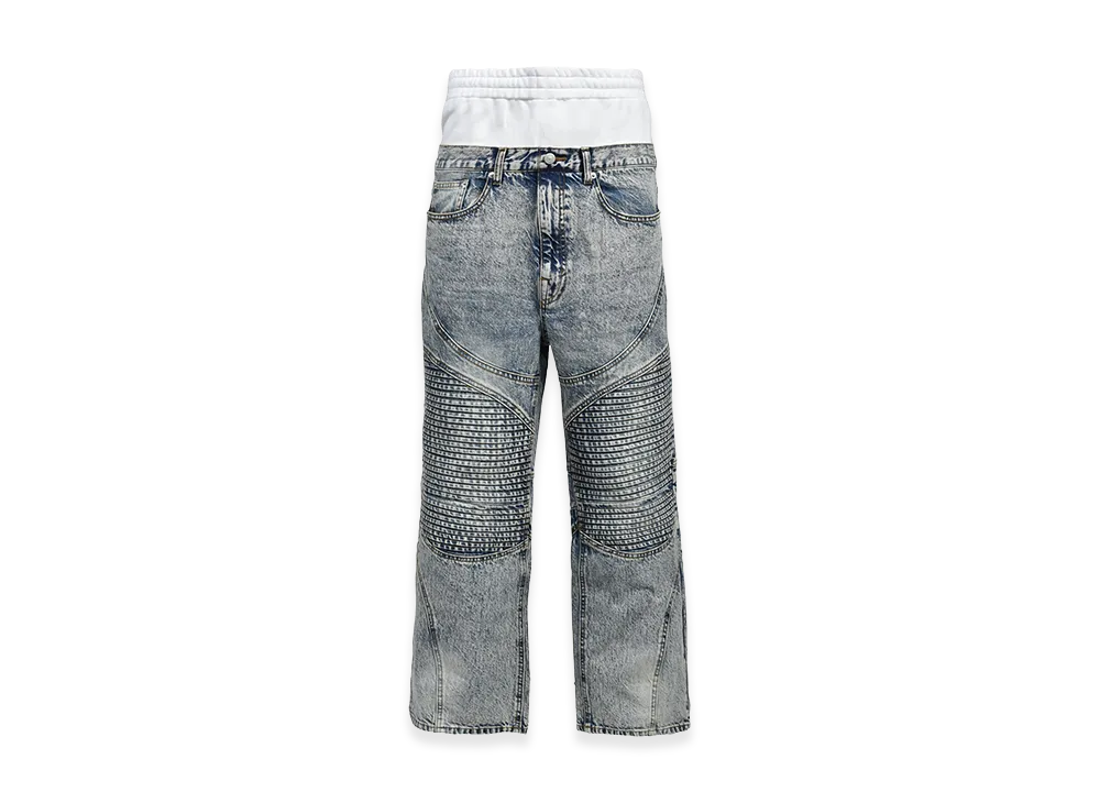 BREATH Layered Biker Denim Pants "Indigo"