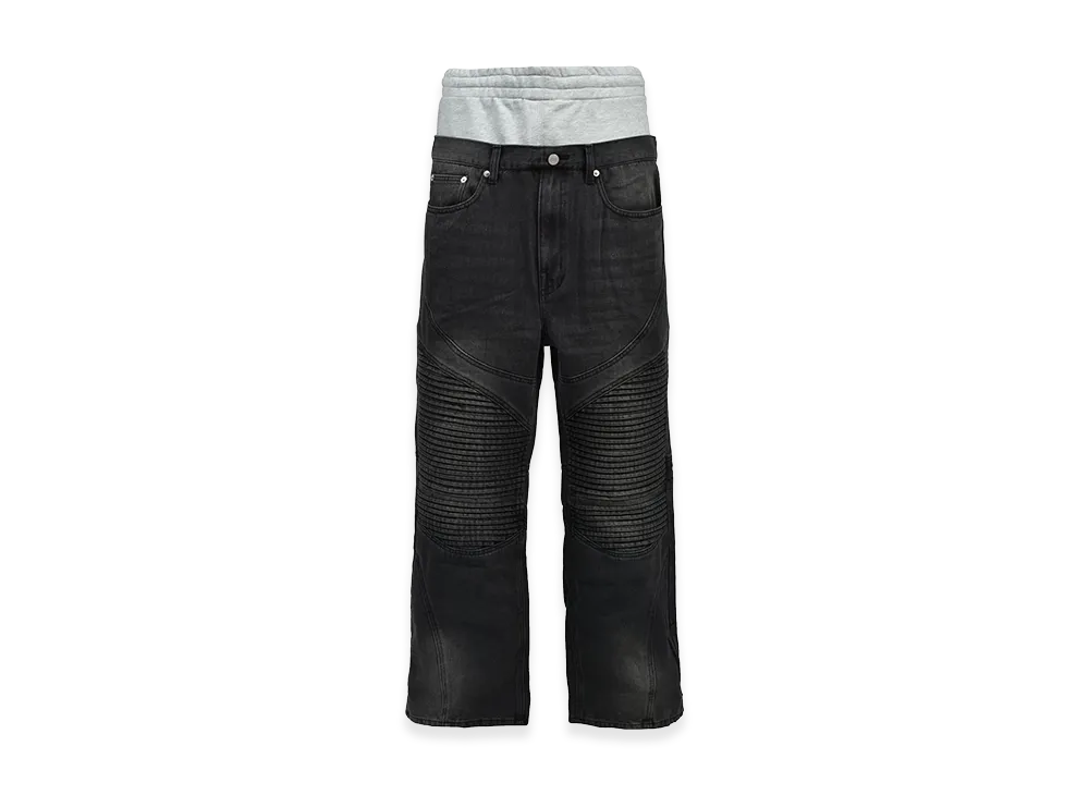 BREATH Layered Biker Denim Pants "Black"