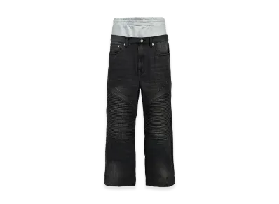 BREATH Layered Biker Denim Pants "Black"