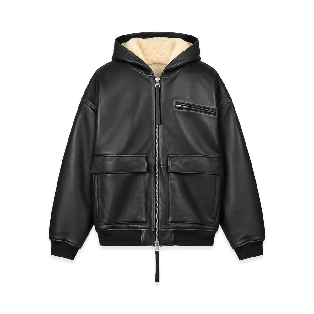BREATH Leather Zip Hoodie "Black"