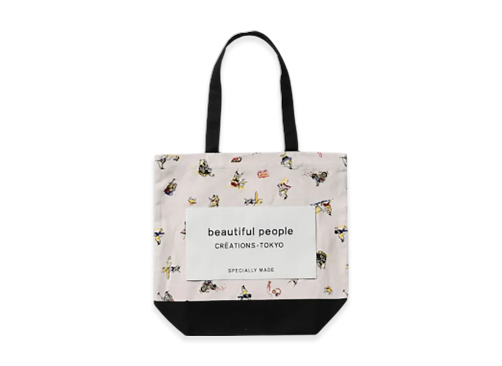 beautiful people Holiday Santa Name Tag Tote "Ecru"