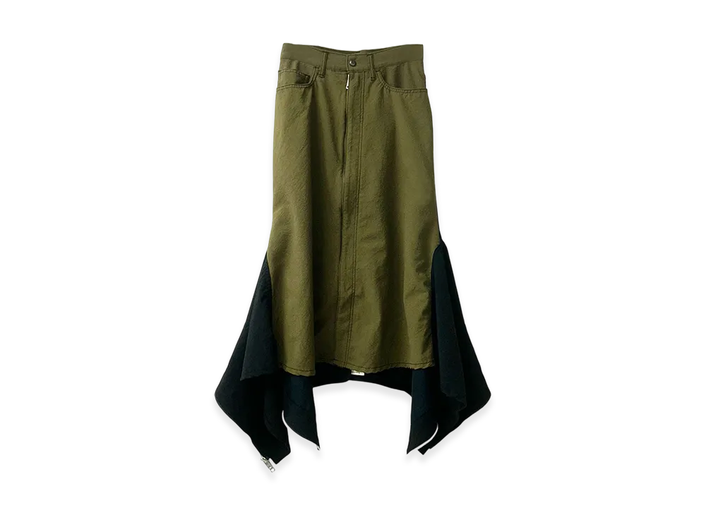 beautiful people Double-End Tropical Wool Flare Skirt "Olive/Black"