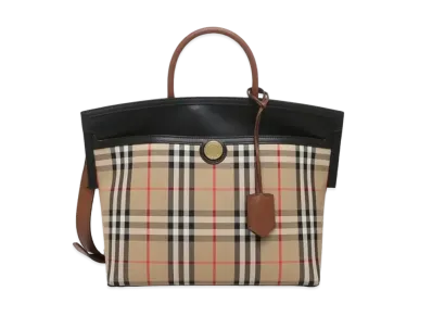Burberry Society Leather / Canvas 2Way Bag "Plaid"
