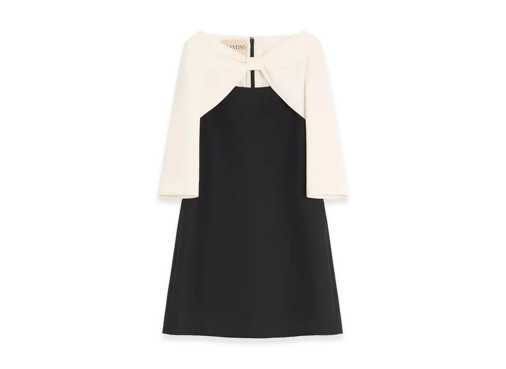 Valentino Women's Crepe Couture Short Dress With Bow And Contrasting Sleeves "Nero/Avorio"