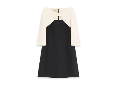 Valentino Women's Crepe Couture Short Dress With Bow And Contrasting Sleeves "Nero/Avorio"