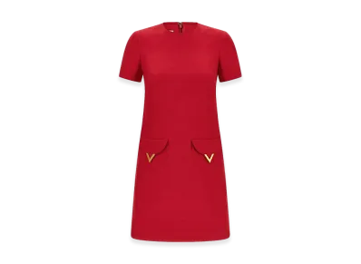 Valentino Women's Pocket-Detail And V Logo Mini Dress "Red"