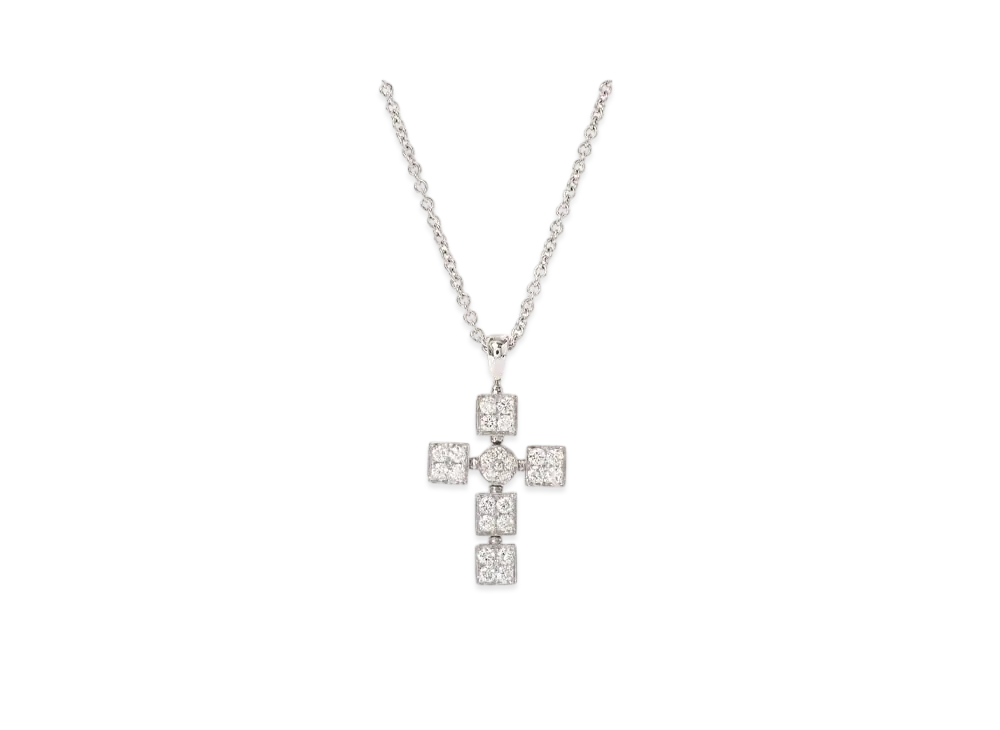 BVLGARI Lucia Latin Cross Diamond Necklace "White Gold"