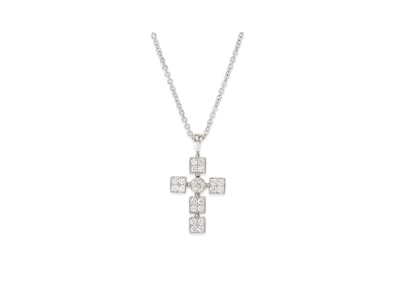 BVLGARI Lucia Latin Cross Diamond Necklace "White Gold"