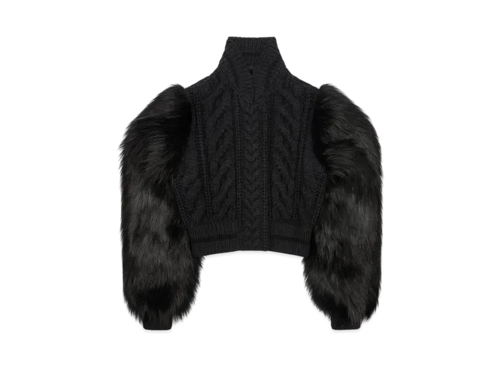 GIVENCHY Varsity Jacket In Cable Knit Wool and Faux Fur "Black/Grey"