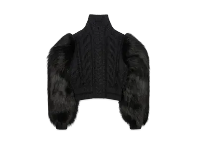 GIVENCHY Varsity Jacket In Cable Knit Wool and Faux Fur "Black/Grey"