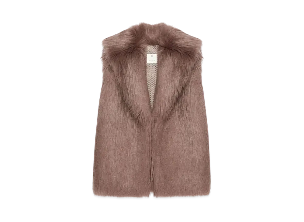 GIVENCHY Sleeveless Jacket In Faux Fur and Knit "Medium Brown"