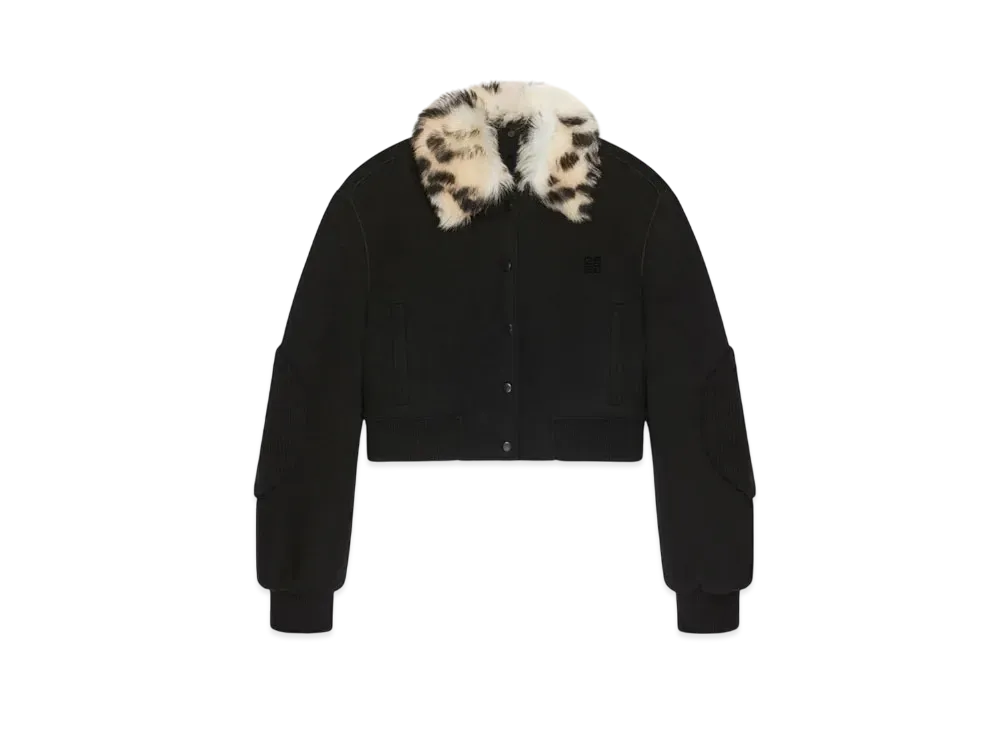 GIVENCHY Cropped Varsity Jacket In Wool and Leopard Print Fur "Black"