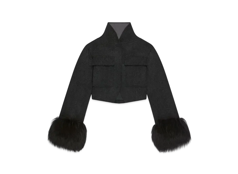 GIVENCHY Slim Fit Jacket In Wool and Fur "Dark Gray"