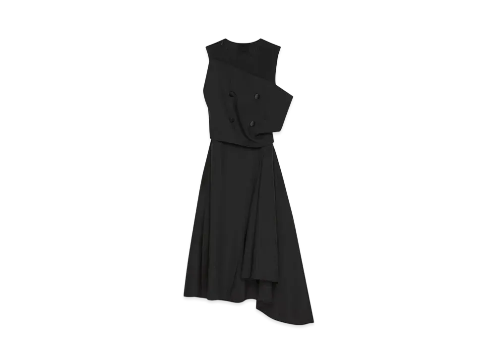 GIVENCHY Asymmetric Dress In Wool and Mohair With Plaston "Black"