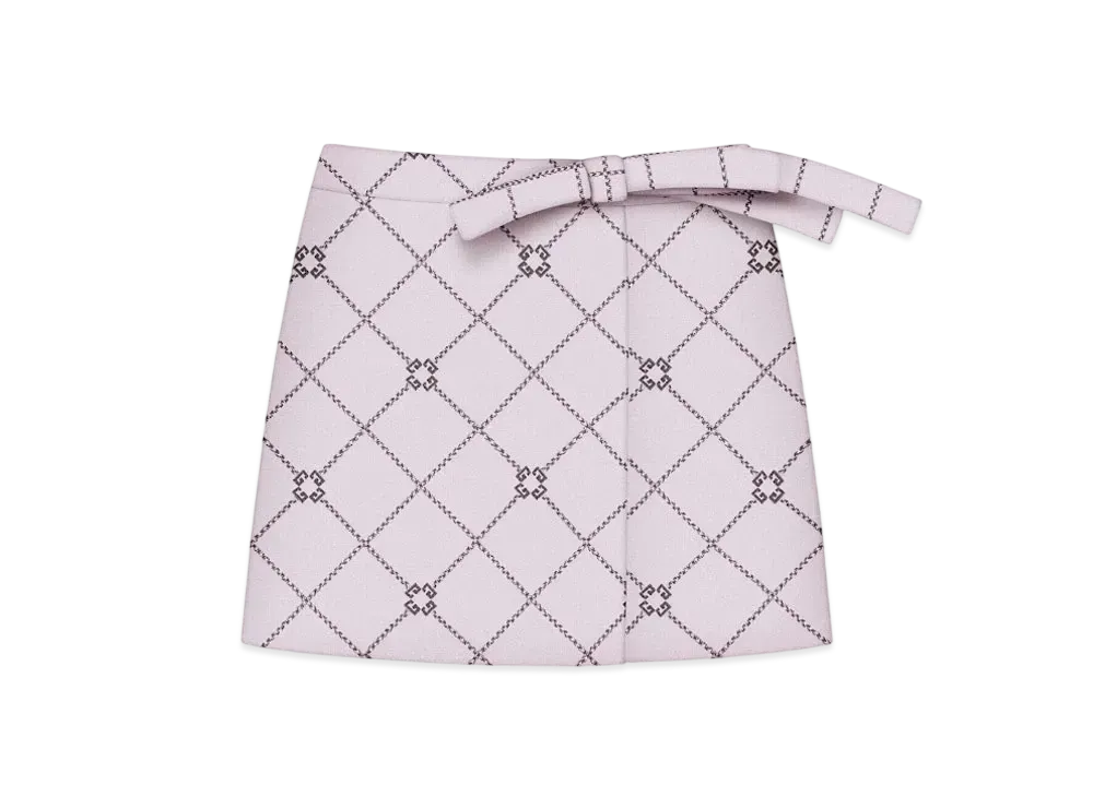 GIVENCHY Mini Checked Skirt In Wool With Monogram 72 "Pink/Gray"