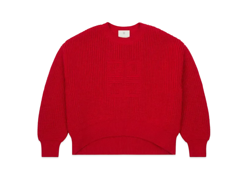 GIVENCHY Cropped 4G Sweater In Waffle Wool "Red"