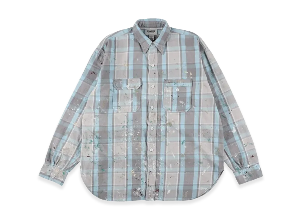 BOW WOW Painter'S Paint Stained Flannel Shirt "Light Blue/Off White"