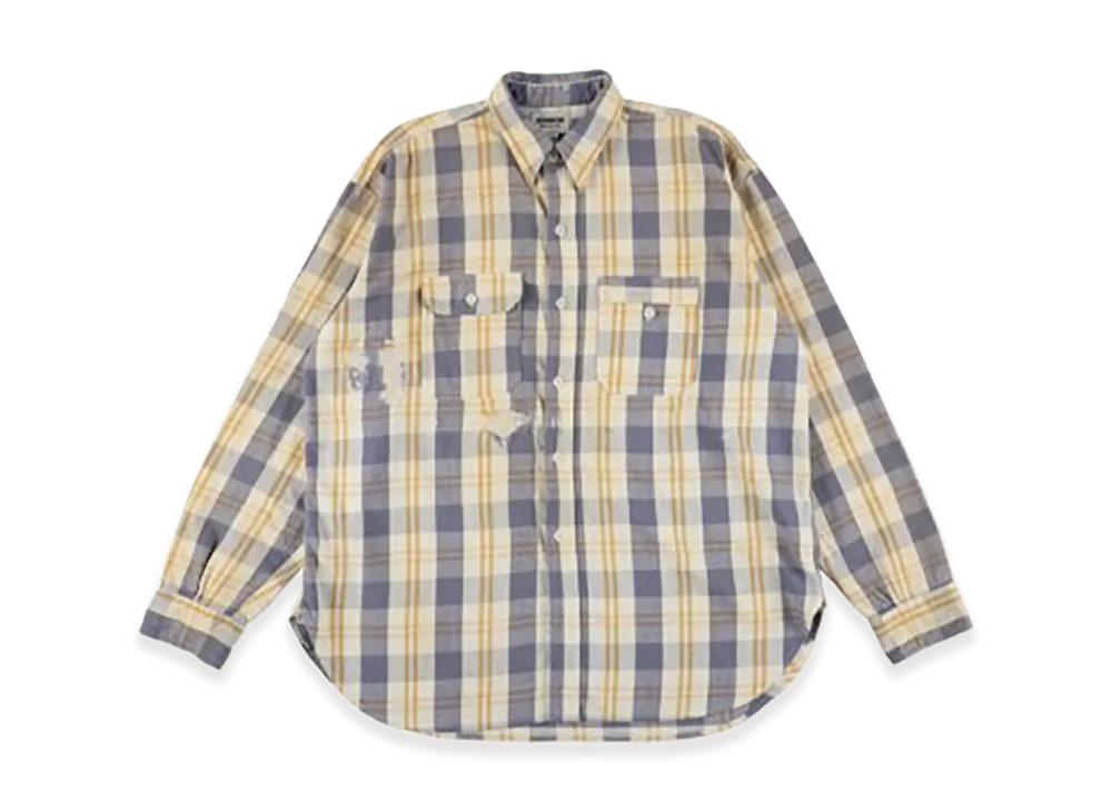 BOW WOW Unique Pocket Checked Flannel Shirt Aged "Yellow/Blue"