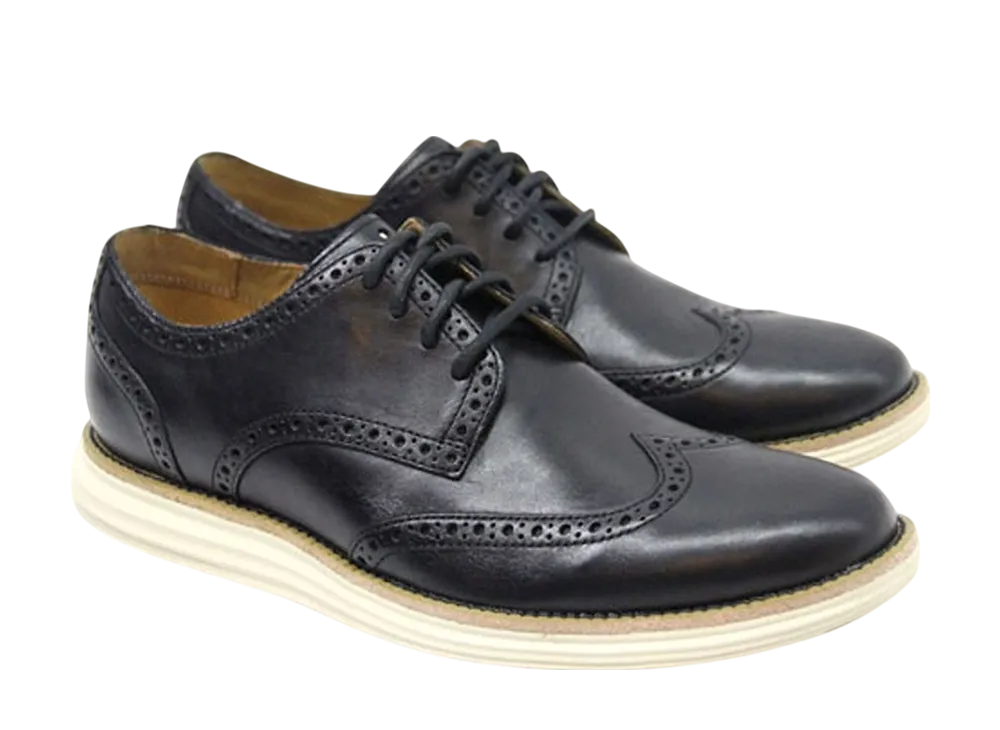 COLE HAAN LunarGrand Wingtip Dress Shoes "Black/Ivory" C14110