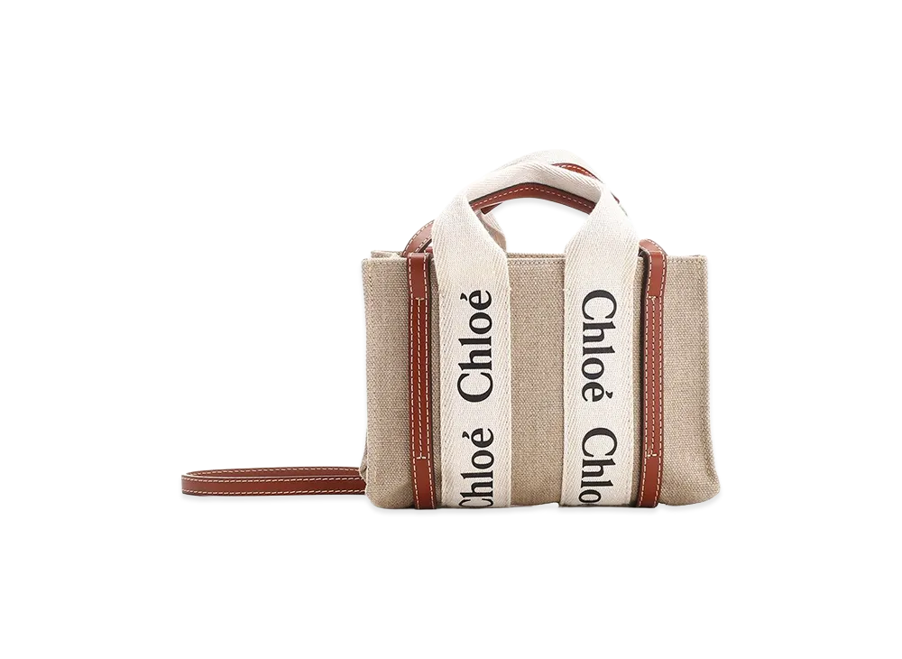 Chloe Women's Woody Mini Linen Tote Bag "Beige"