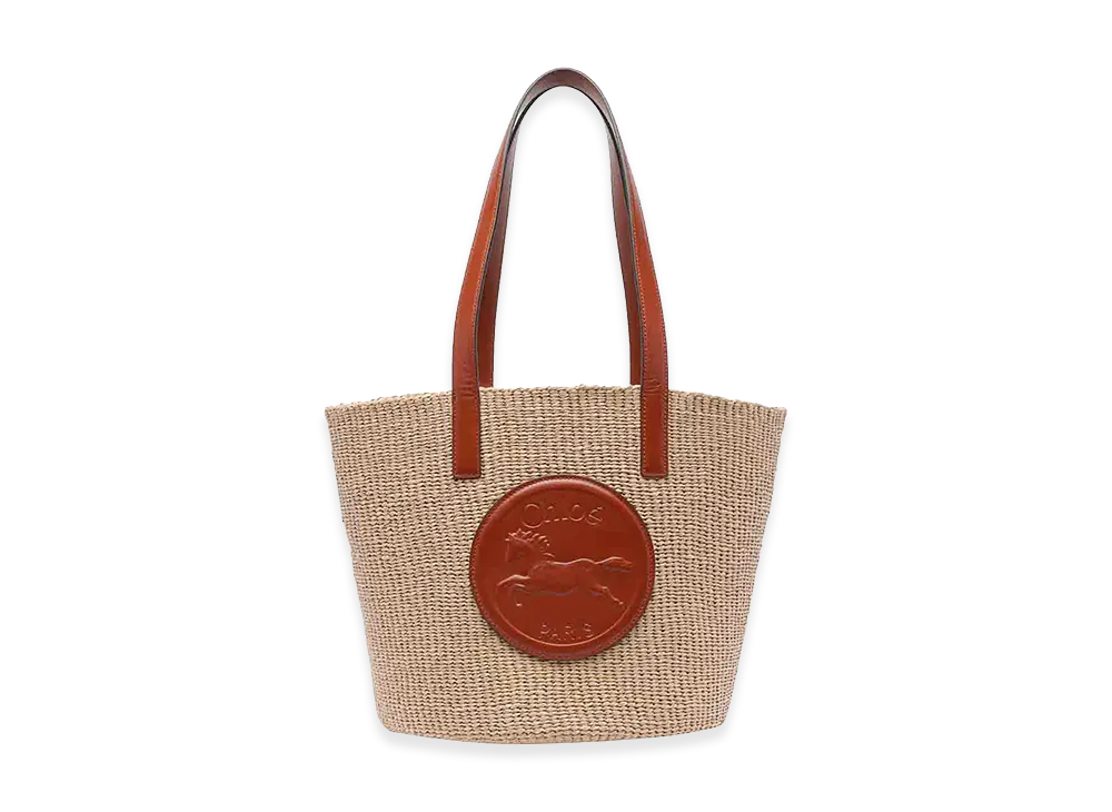 Chloe Women's Raffia Large Horse Medal Bucket Bag "Beige"