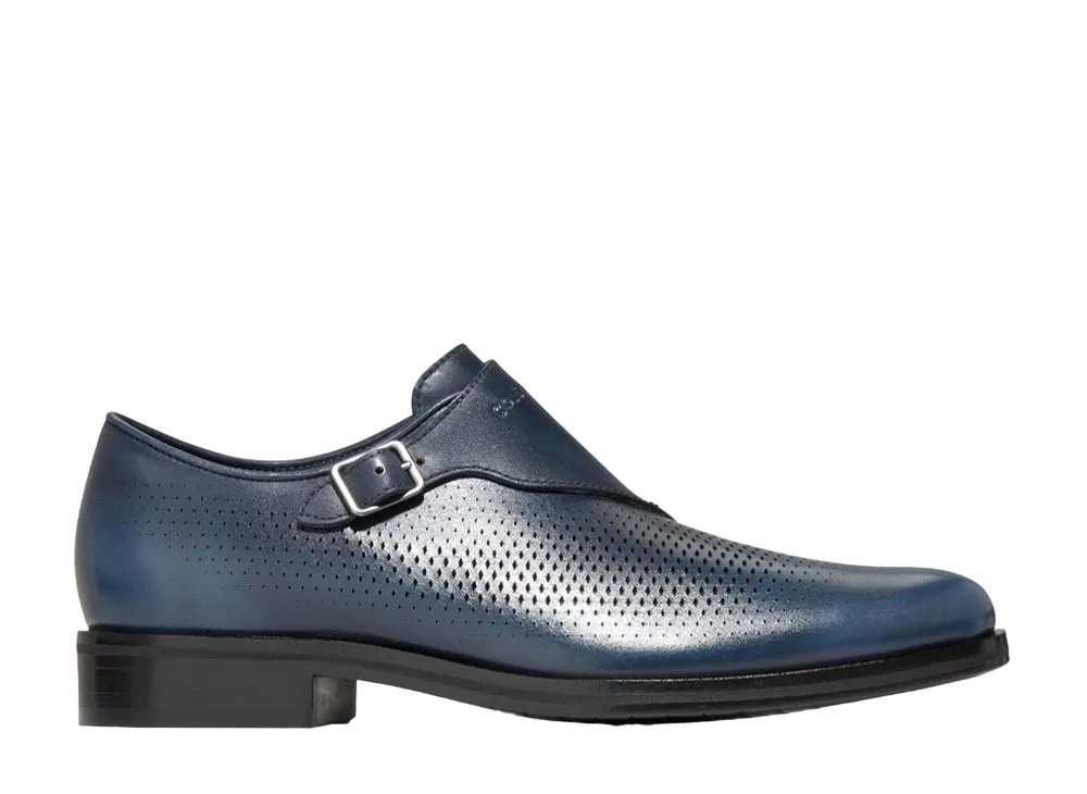 COLE HAAN Washington Grand Laser Single Monk Strap "Navy Blazer Reverse/Black" C38667 Medium