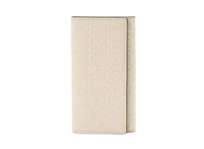 LOEWE Repeat Key Case Embossed Silk Calf "Light Oats"