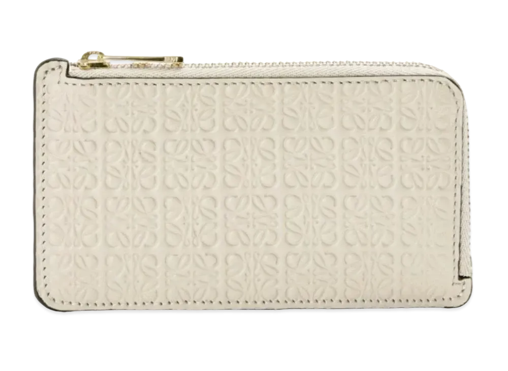 LOEWE Repeat Coin Card Holder Emboss Silk Calf "Light Oats"