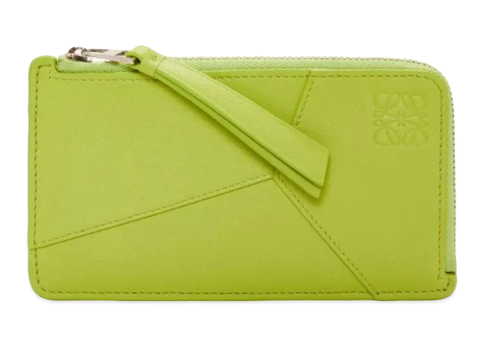 LOEWE Puzzle Long Coin Card Holder Classic Calf "Green Leaf"