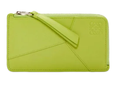 LOEWE Puzzle Long Coin Card Holder Classic Calf "Green Leaf"