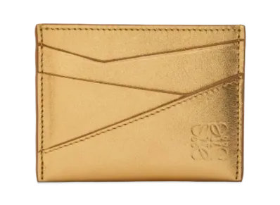 LOEWE Puzzle Plain Card Holder Metallic Calf "Gold/Oak"