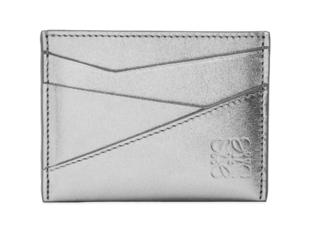LOEWE Puzzle Plain Card Holder Metallic Calf "Silver/Pearl Gray"