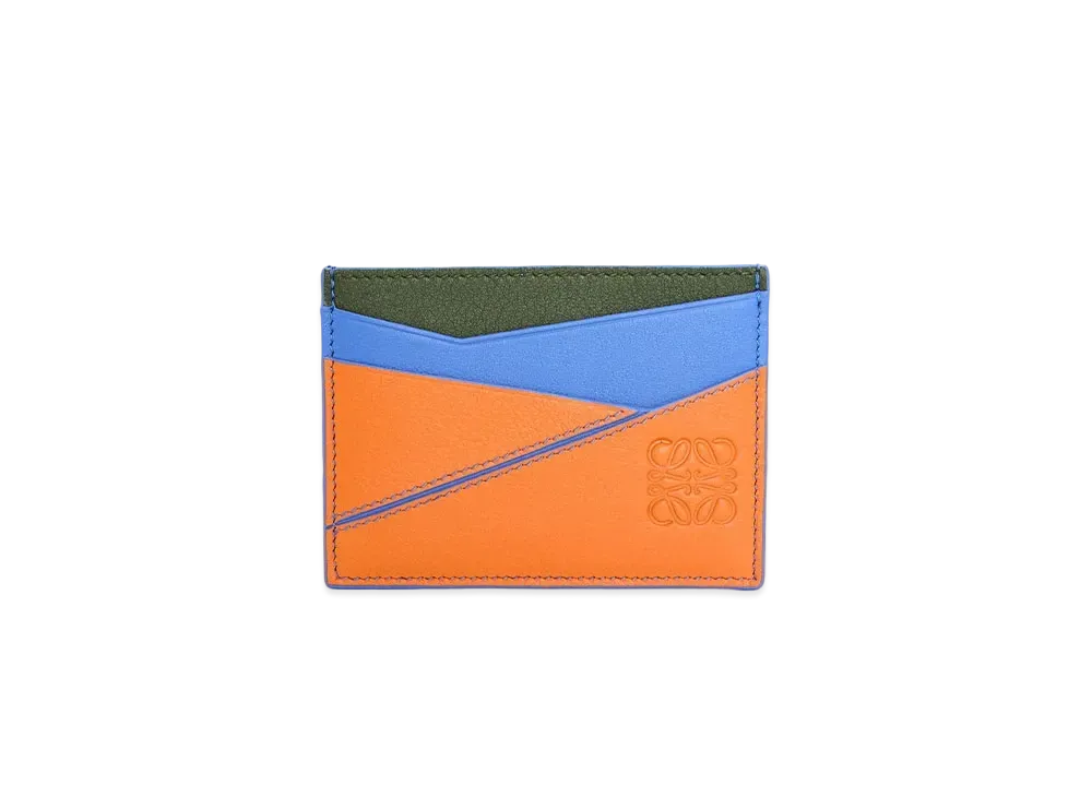 LOEWE Puzzle Plain Cardholder in Classic Calfskin "Seaside Blue/Bright Orange"
