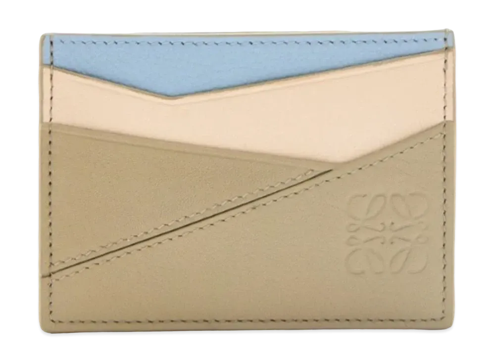 LOEWE Puzzle Plain Card Holder Classic Calf "Dusty Blue/Laurel Green/Angola"